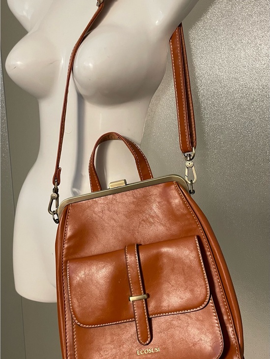 ECOSUSI Tan Faux Leather Backpack/Sling/Crossbody.